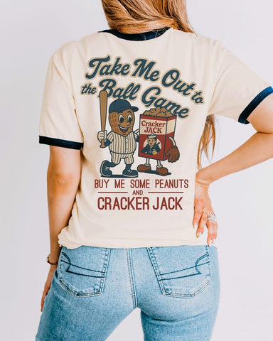 Take me out to the ball game (NO NAME) RINGER TEE- LARGE DESIGN ON FRONT ONLY!!!