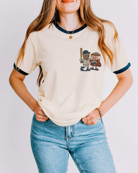 Take me out to the ball game (no name )RINGER TEE- FRONT AND BACK!