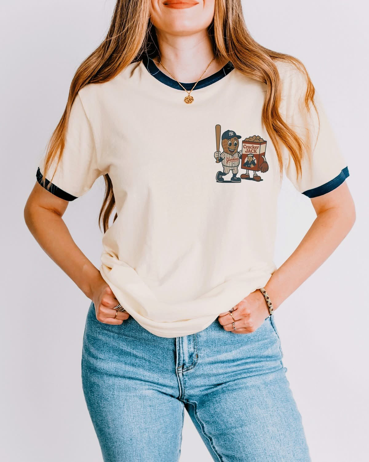 Take me out to the ball game (YA NKS )RINGER TEE- FRONT AND BACK!