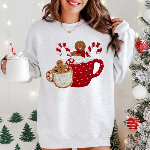 Faux yarn Christmas mugs (ash gray sweatshirts)