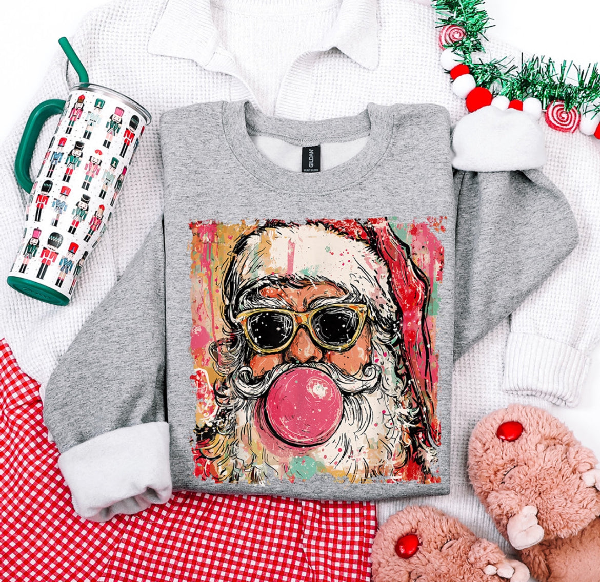 Pink bubble gum Santa sweatshirt