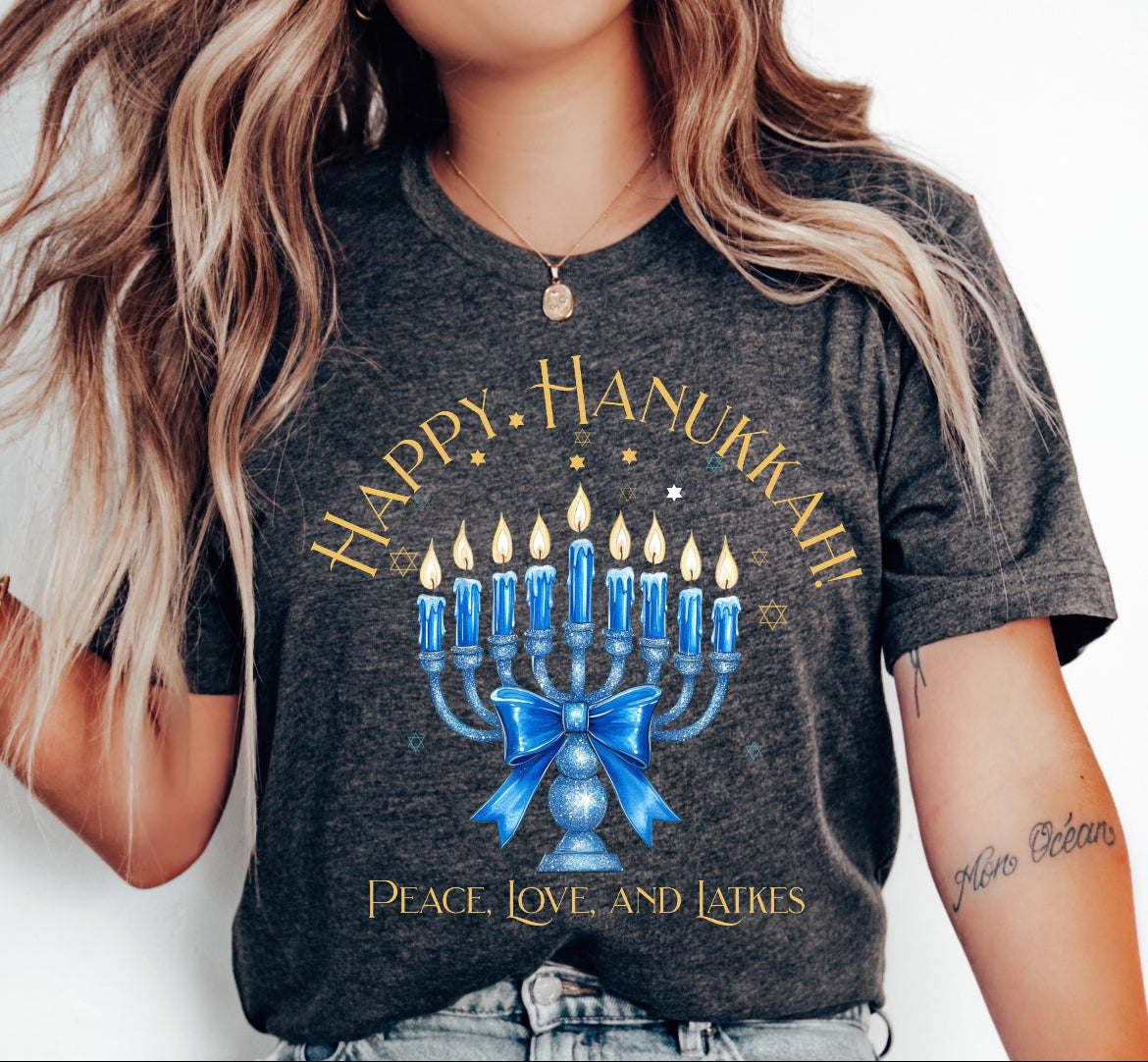 Peace, love & latkes kids tee
