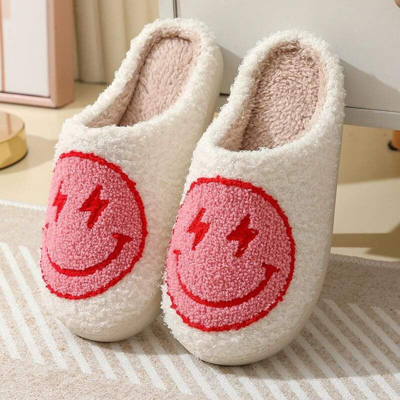 Pink happy face slippers