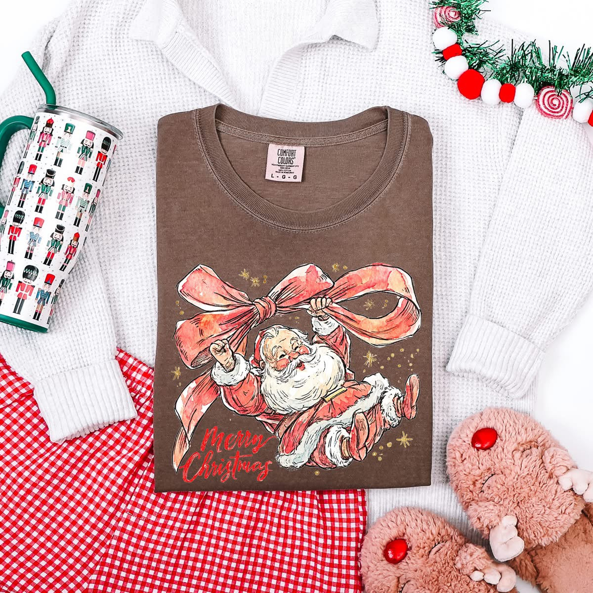 Santa bow kids tee
