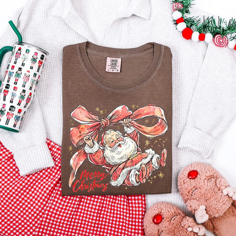 Santa bow kids tee