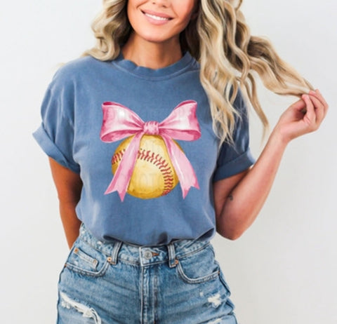 Softball with pink bow