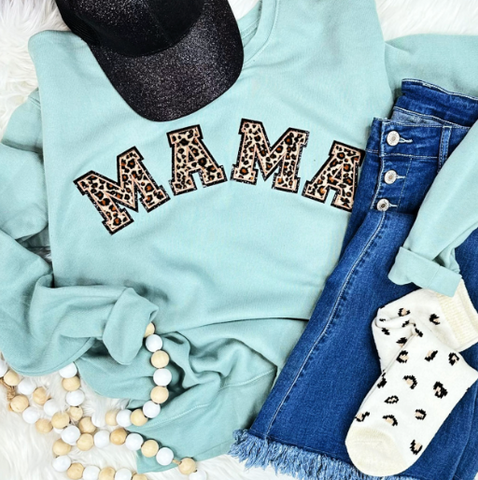 Leopard Mama Chenille Patch Sweatshirt