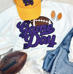 Game Day Chenille Patch Sweatshirts in Purple