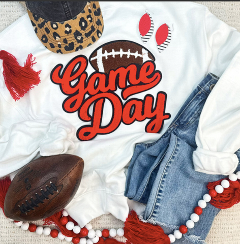 Game Day Chenille Patch Sweatshirts in Red